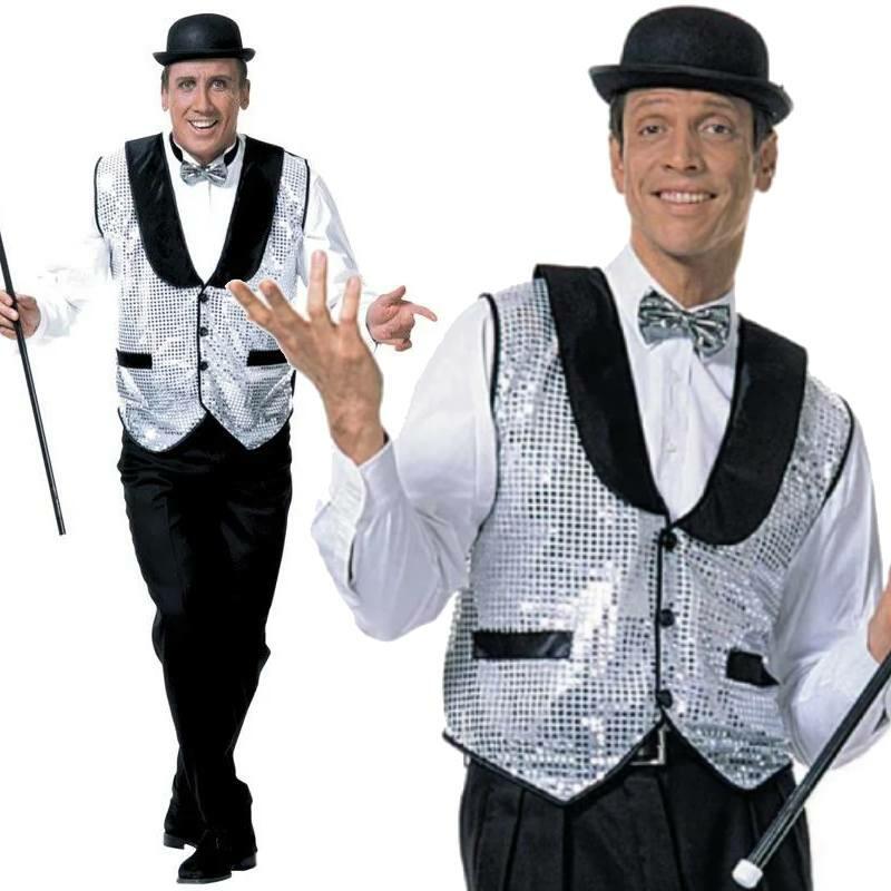 Gentlemen's Silver Sequin Waistcoat Showtime dress-up by Widmann 3488 SILVER available here at Karnival Costumes online party shop