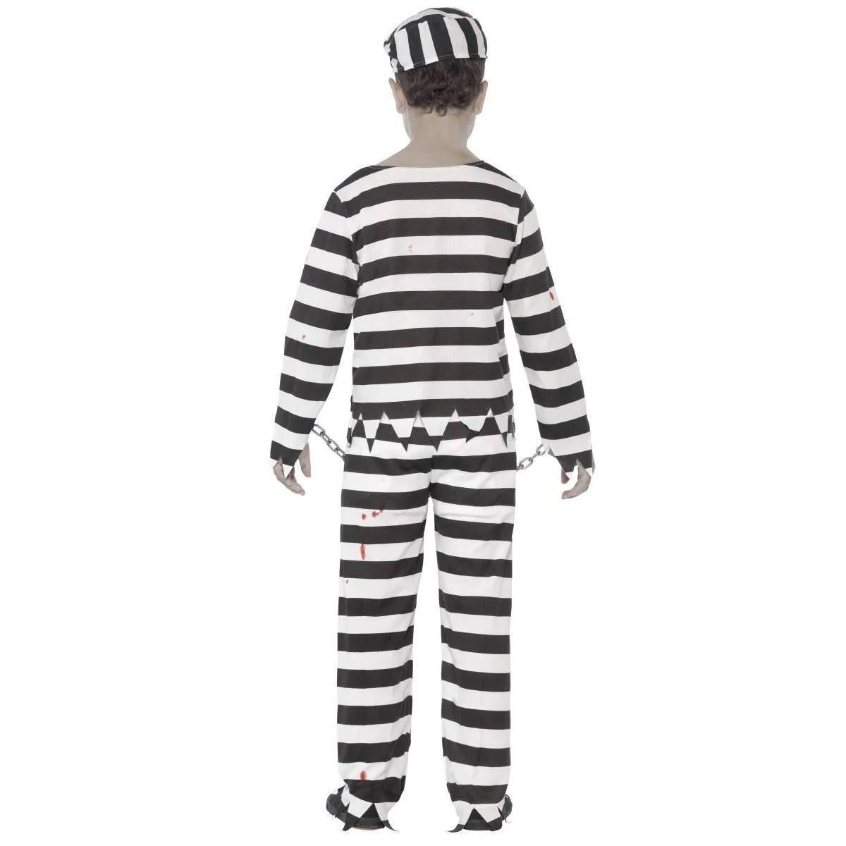 Back view of our boy's Zombie Convict Fancy Dress Costume by Smiffys 44326 available here at Karnival Costumes online Halloween Party Shop