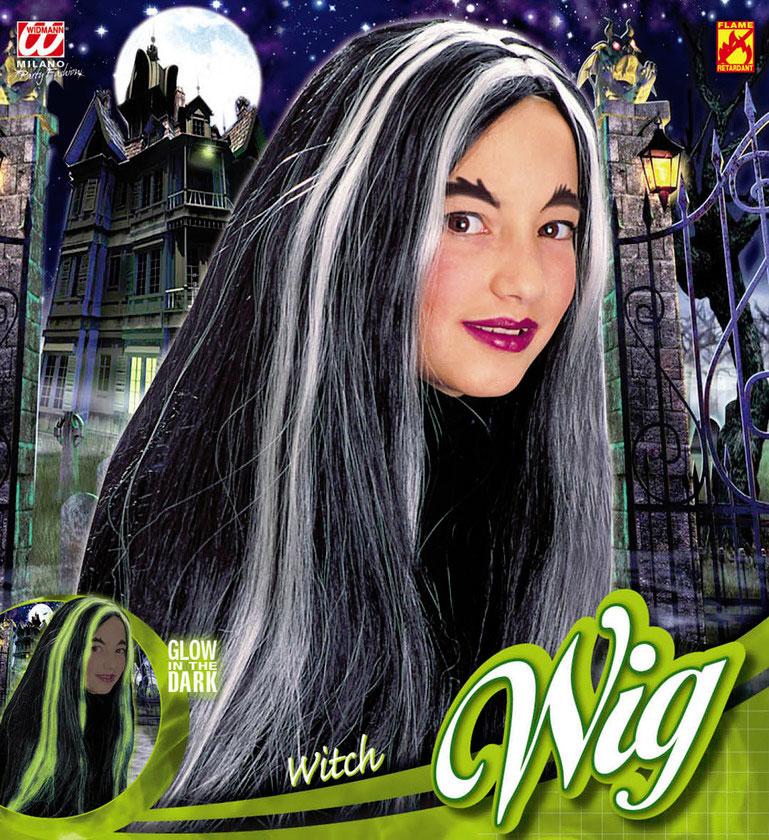 Girl's Vampira or Witch's long wig with GID streaks by Widmann 6279S available here at Karnival Costumes online Halloween party shop
