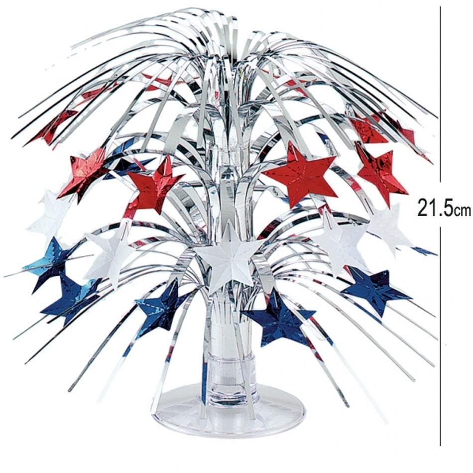 Patriotic Stars Mini Casade Centerpiece standing 21.5cm tall in silver, blue and red by Amscan 243000-60 and available from Karnival Costumes