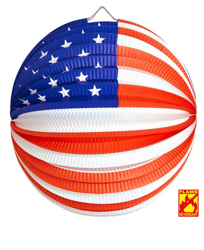 Stars and Stripes USA Paper Ball Lentern approx 28cm by 23cm in flame retardant paper by Widmann 02509 available from Karnival Costumes online party shop