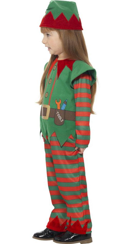 Toddler's Elf Fancy Dress Costume jumpsuit with hat by Smiffys 21489 available here at Karnival Costumes online Christmas Party Shop