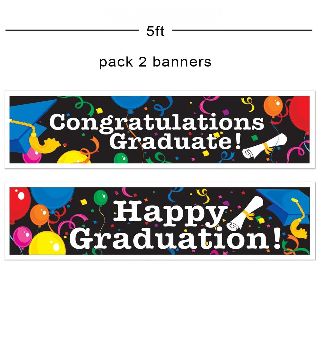 Graduation Banner Pack of 2, 5ft x 15" plastic banners by Beistle 57889 available here at Karnival Costumes
