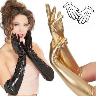 Glamour Costume Gloves for ladies incl shiny red and black plus metallic elbow length gloves for costume and role-play. All available here at Karnival Costumes online party shop