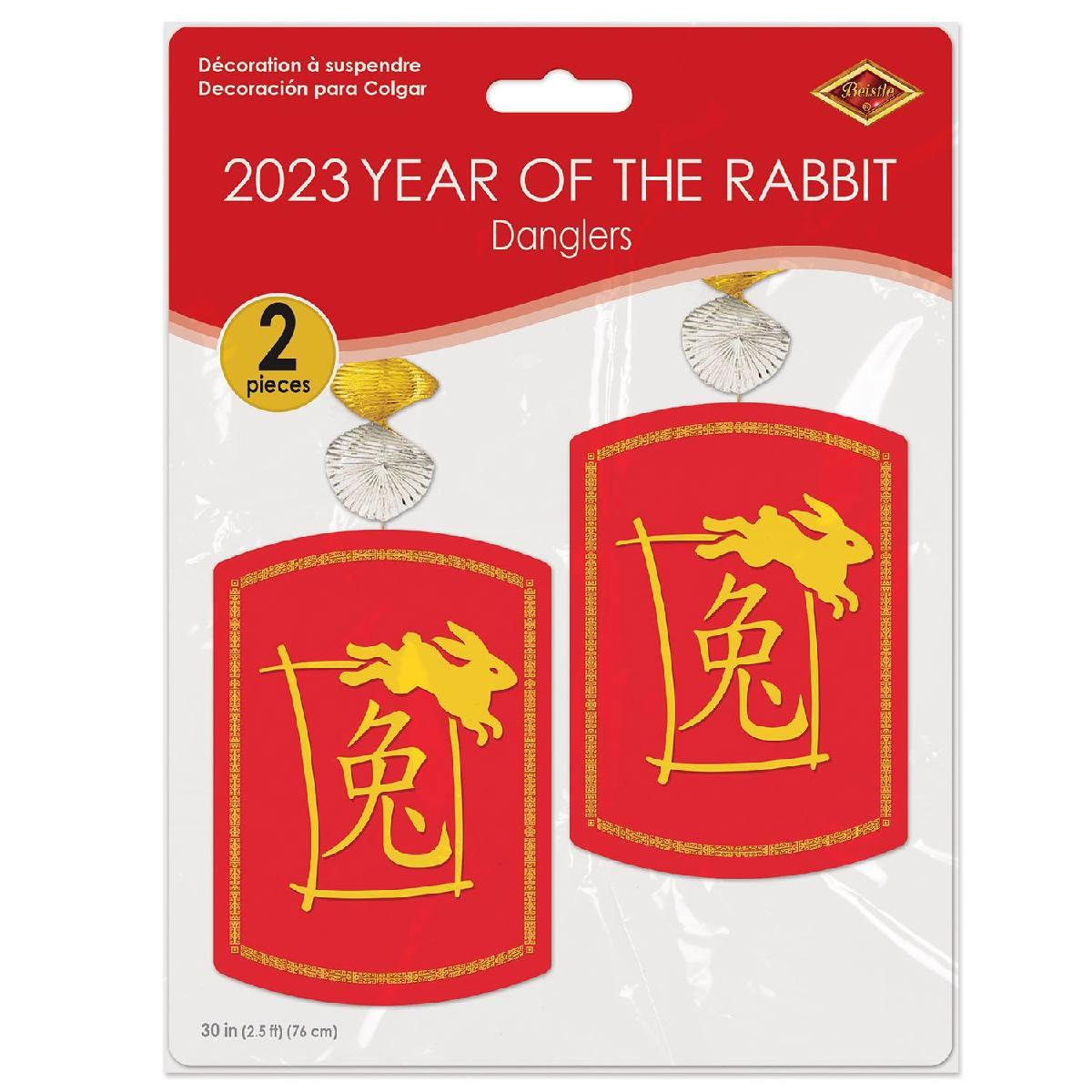 Packaging for our deluxe 2023 Year of the Rabbit Dangler Decorations by Beistle 54864_RAB available here at Karnival Costumes online party shop