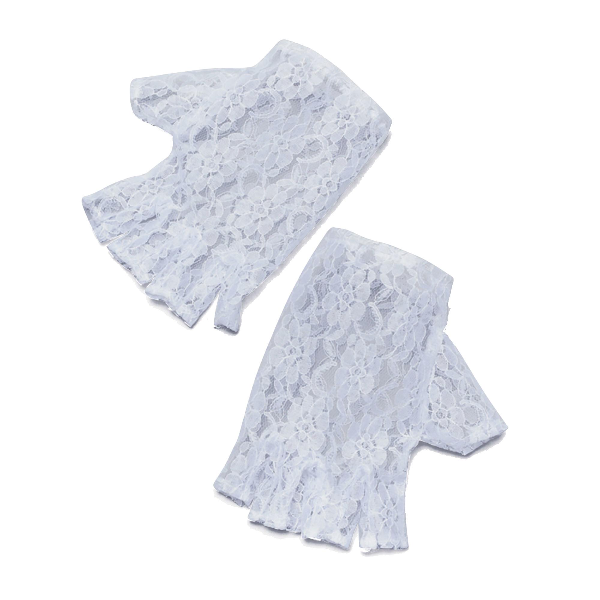 White Lace Fingerless Gloves 9" by Bristol Novelties BA858 available here at Karnival Costumes online party shop