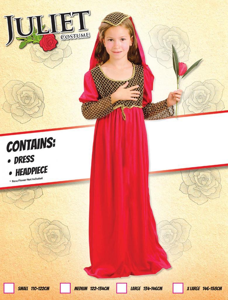 Juliet Fancy Dress Costume for Girls Packaging - Available from Karnival Costumes