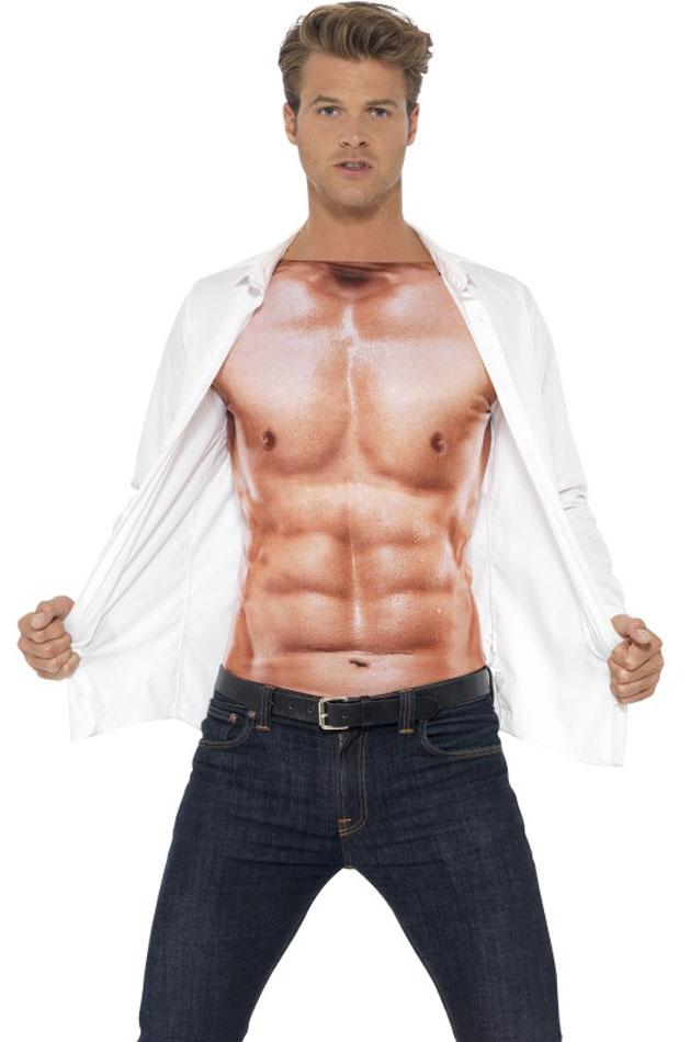 Photo-realistic long sleeved muscle print shirt for men 43513 available in sizes medium and large from Karnival Costumes