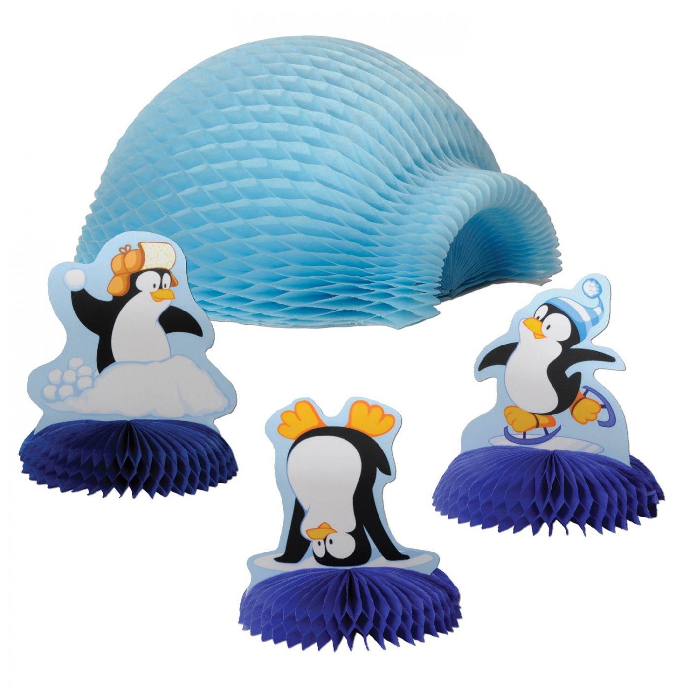 Decorative Tabletop Igloo & Penguins Set - 4pcs by Beistle 20431 and available here at Karnival Costumes online party shop