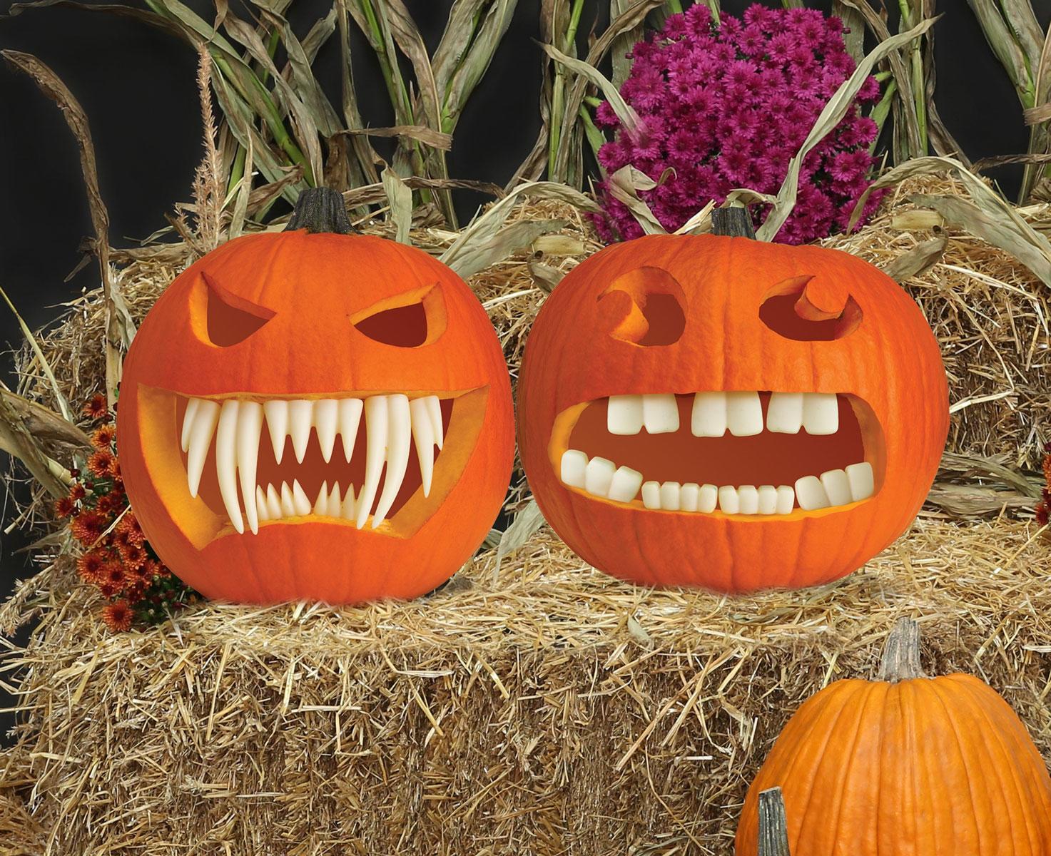 Glow-In-The-Dark Pumpkin Teeth and Fangs by Fun World 94684 available here at Karnival Costumes online Halloween party shop