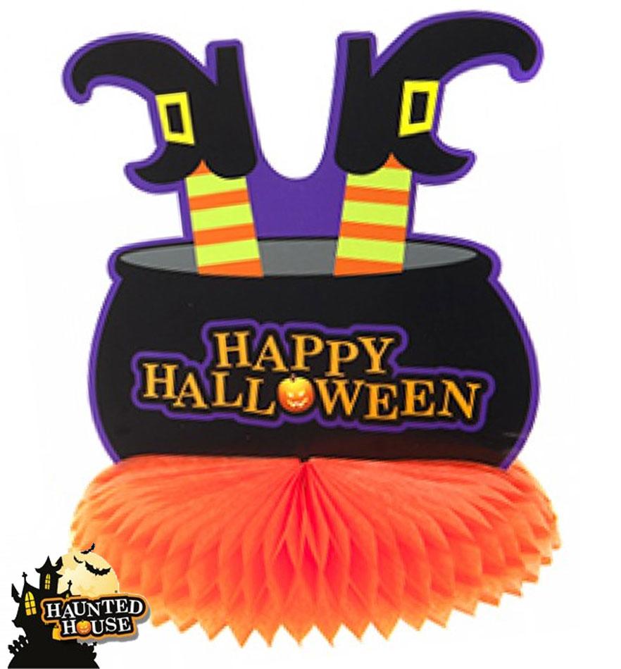 25cm tall Halloween Honeycomb Table Centre in either pumpkin or cauldron design by PMS 975008 available here at Karnival Costumes online party shop