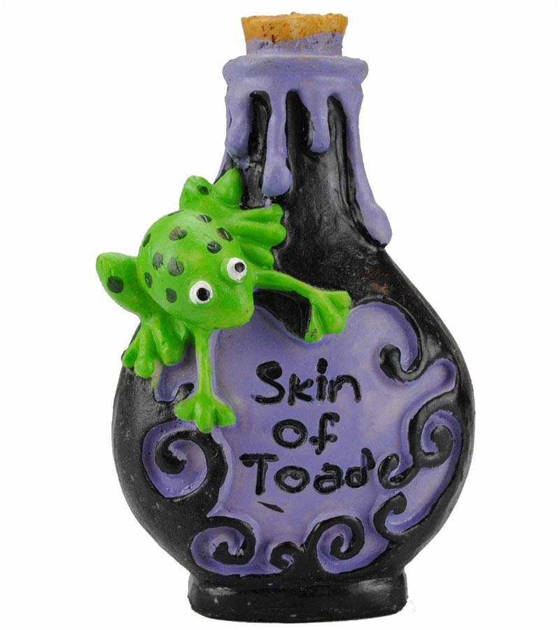 Family friendly Halloween Potion Bottle - Skin of Toad from a set of three polyresin decorative bottles by PMS 976094 available here at Karnival Costumes online Halloween party shop