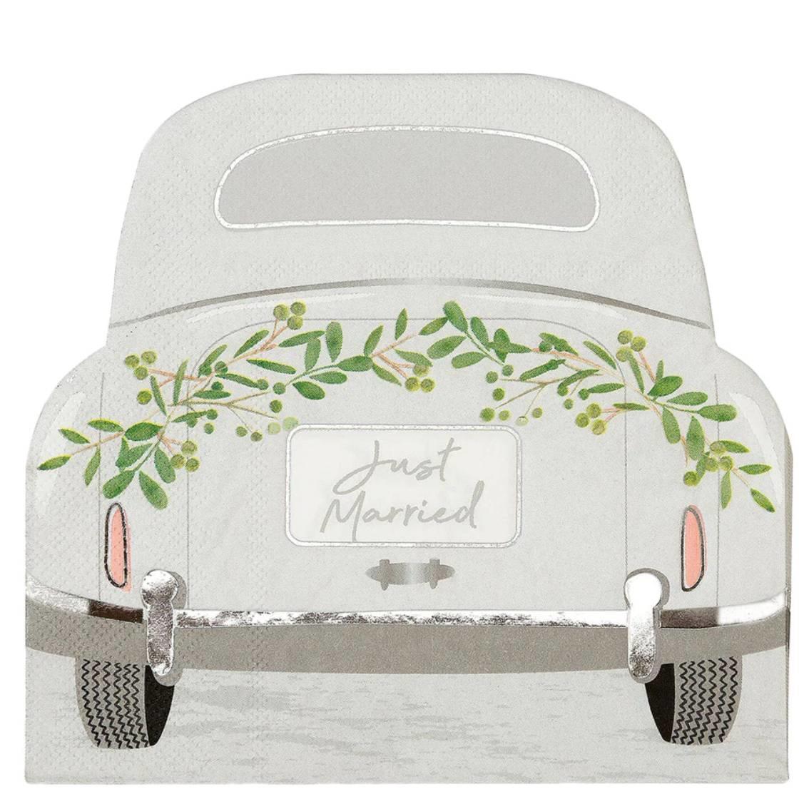 Modern Romance Wedding Car Napkins pk16 by Talking Tables WHT-NAPKIN-CAR available here at Karnival Costumes online party shop