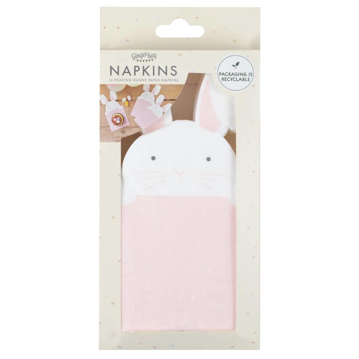 Packaging shot for our Eggciting Easter Peeking Bunny Eco-Friendly Napkins by Ginger Ray EGG-213 available here at Karnival Costumes online party shop