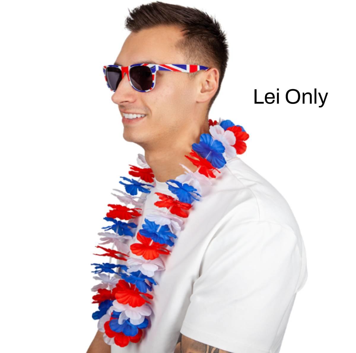 Wicked Costumes G.B Red WHite & Blue Hawaiian Leii Garland Accessories 4pc Set 