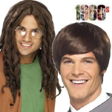 Swinging Sixties themed costume wigs and hairpieces for men including Beatles and Elvis costume wigs all available here at Karnival Costumes online party shop