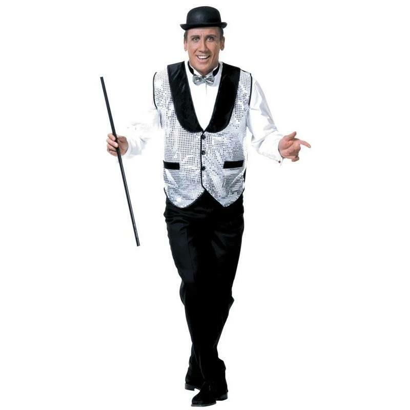 Men's Silver Sequin Waistcoat by Widmann 3488 SILVER available here at Karnival Costumes online party shop