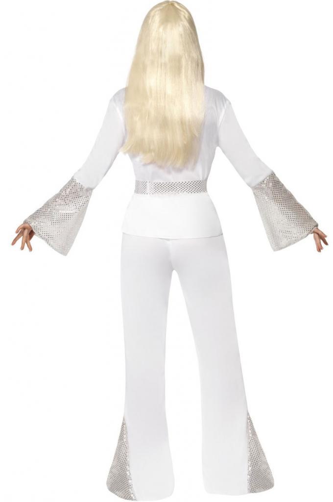 Ladies White Disco Suit Fancy Dress by Smiffy 22170 and available from Karnival Costumes