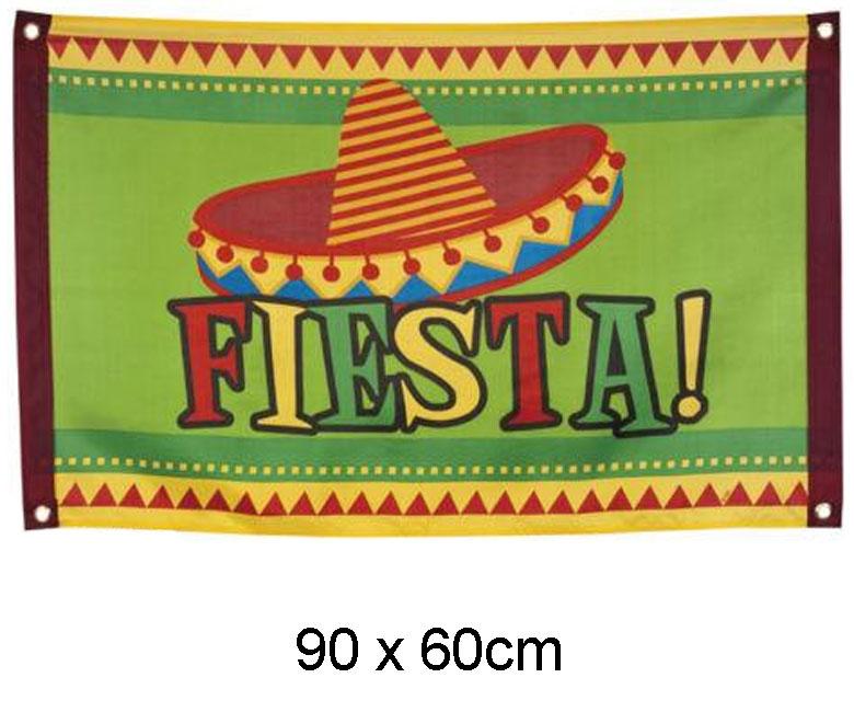 Mexican Sombrero Fiesta Flag for flying or hanging on the wall, 90cm x 60cm by Boland 54405 available from Karnival Costumes online party shop