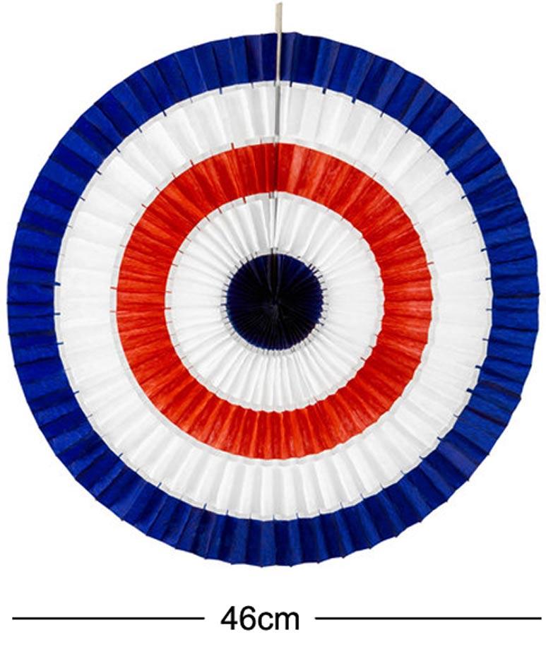 Red, White and Blue Tricolour Paper Fan Decoration - 50cm by Widmann 95795 and available here at Karnival Costumes online party shop