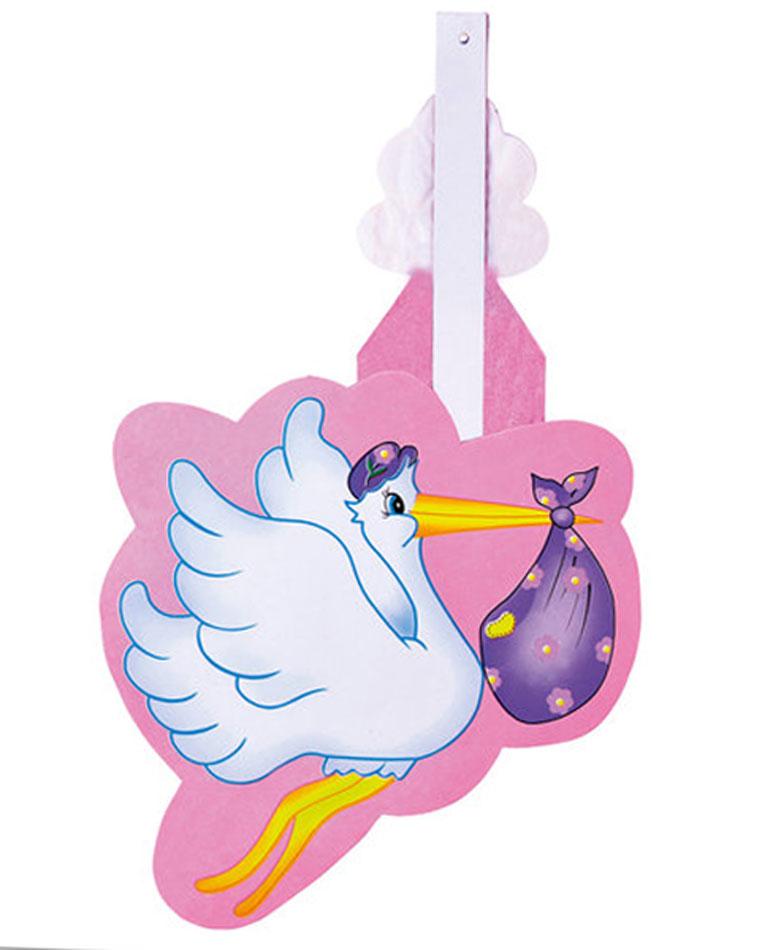 Stork with Baby Girl Paper Fan Hanging Decoration 50cm 95787 available here at Karnival Costumes online party shop