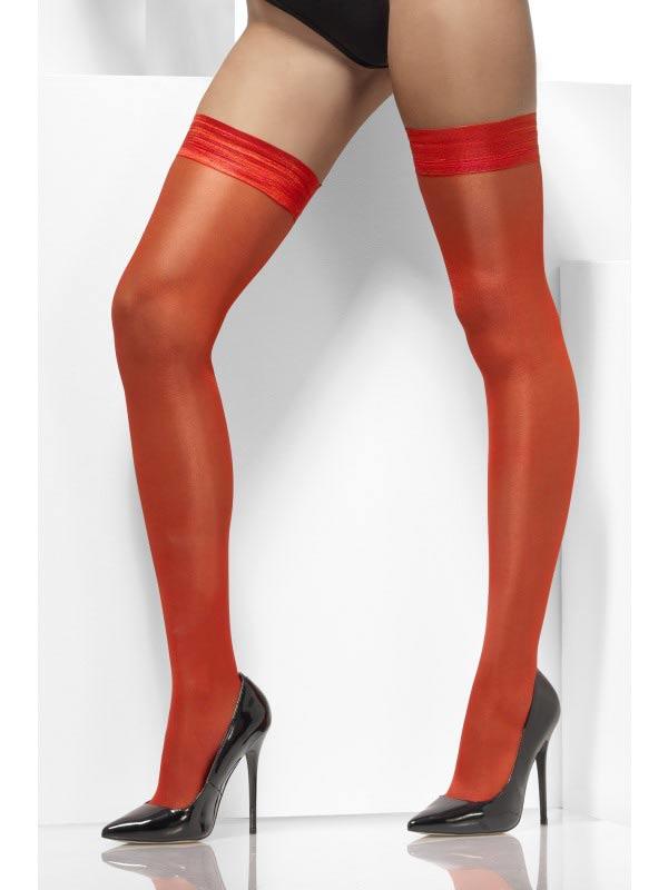 Sheer Shine Hold-Up Stockings in Red by Smiffy 24595 available here at Karnival Costumes online party shop