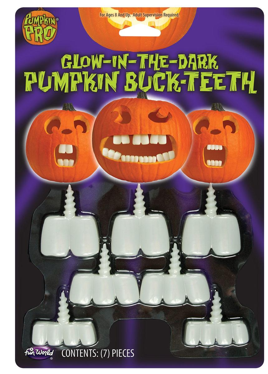 Glow-In-The-Dark Pumpkin Buck Teeth screw in accessories by Fun World 94684 available here at Karnival Costumes online Halloween party shop