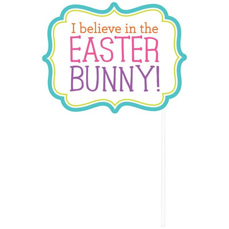 "I Believe in the Easter Bunny" photo prop from our 13pc Easter Photo Props Set by Amscan 399647 available here at Karnival Costumes online party shop
