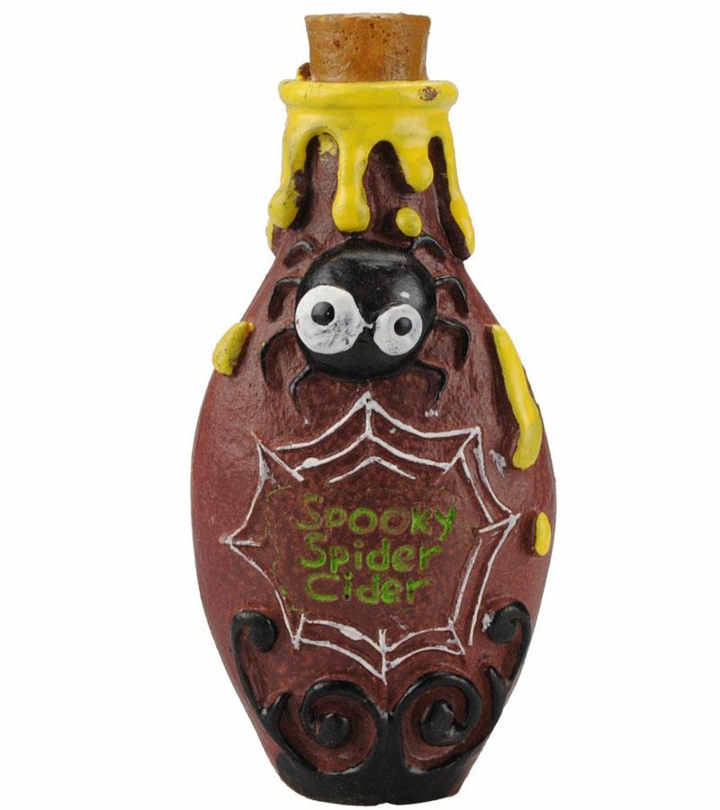 Family friendly Halloween Potion Bottle - Spooky Spider Cider - from a set of three polyresin decorative bottles by PMS 976094 available here at Karnival Costumes online Halloween party shop