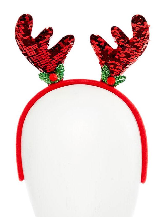 Christmas Novelty Headband with Red Sequin Antlers by PMS 520047 available here at Karnival Costumes online party shop