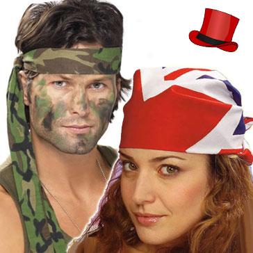 Costume bandanas and headscarves including cowboy, army and national themes. Good selection available here at Karnival Costumes online party shop