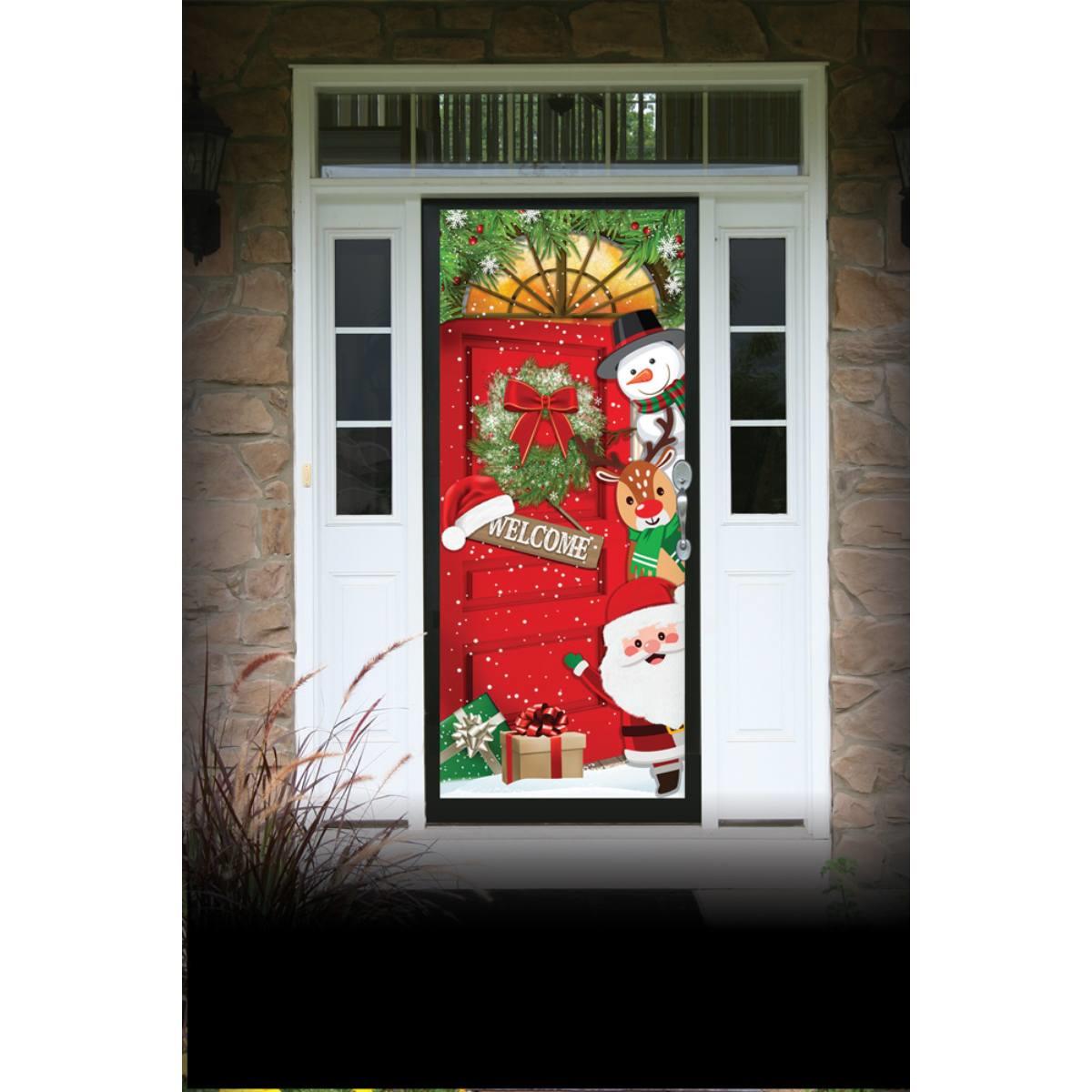 30” x 72” Door Cover Red Door Welcome by Fun-World 71005W available here at Karnival Costumes online Christmas party shop