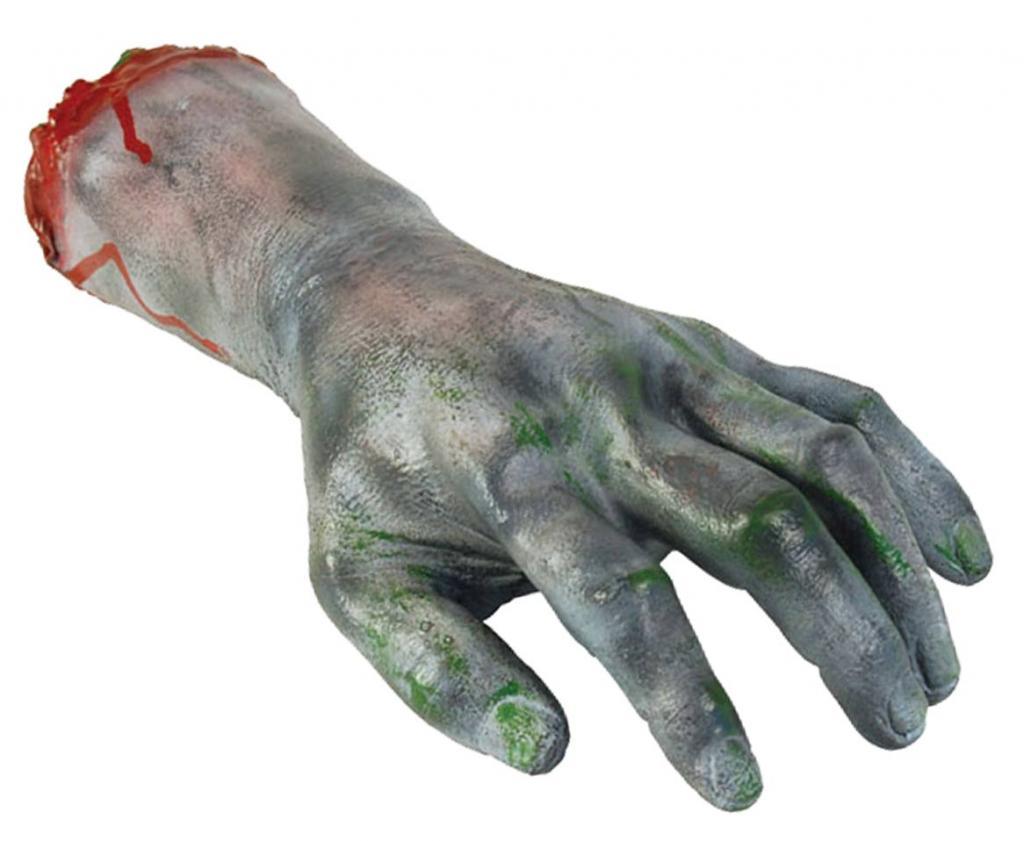 Human Size Severed Zombie Hand perfect to chomp on available here at Karnival Costumes online Halloween shop