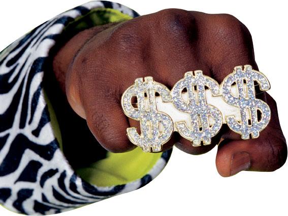 Triple Dollar Ring from a collection of Gangsta Bling at Karnival Costumes your fancy dress specialist