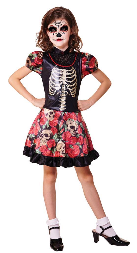 Girls Day of the Dead Fancy Dress Costume in sml-lrg CC474 CC475 CC476 from Karnival Costumes