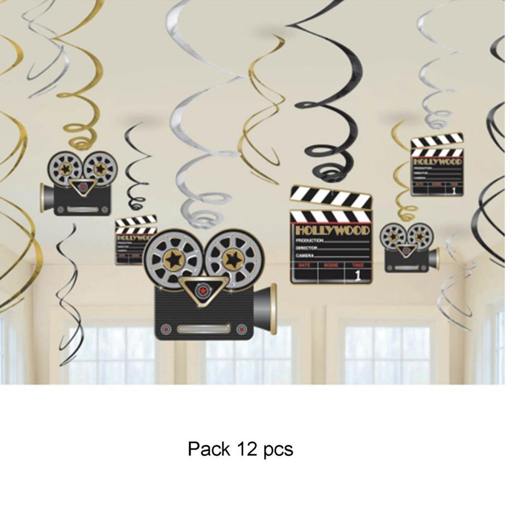 Pack of 12 Hollywood Hanging Swirl Decorations by Amscan 674473 and available from Karnival Costumes online party shop