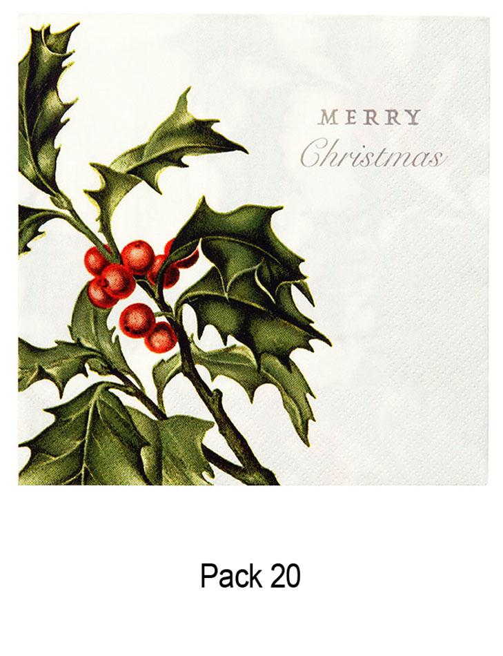 Pack of 20 Botanical Christmas Holly Napkins by Talking Tables BC-NAPKIN available here at Karnival Costumes online Christmas Party Shop
