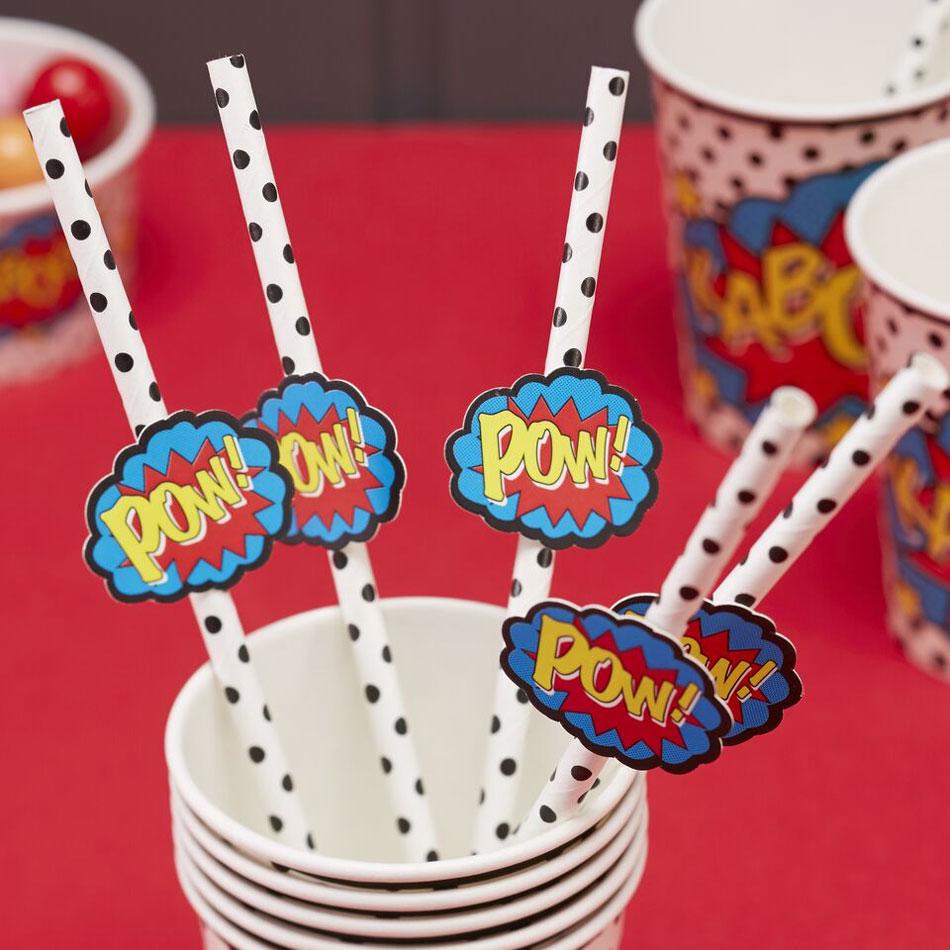 Quality Comic Superhero Paper Party Straws in pack of 20 CS-914 available here at Karnival Costumes online party shop