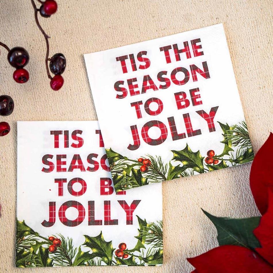 Pack of 20 Botanical Santa Christmas Cocktail Napkins by Talking Tables BC-SANTA-CNAPKIN available here at Karnival Costumes online Christmas party shop