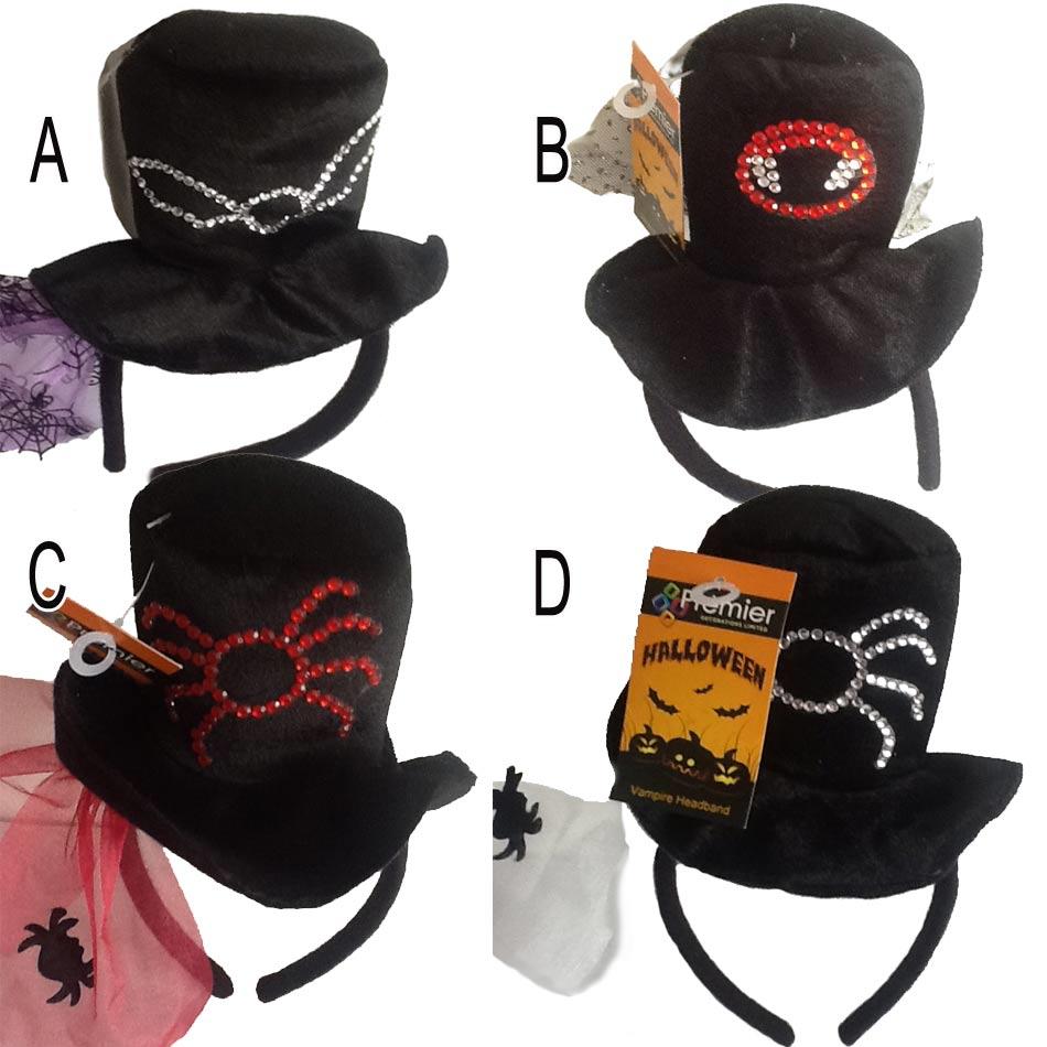 Halloween Headbands with Diamante Decorated Mini Hat by Premier Decorations HA112351 available in 4 styles here at Karnival Costumes online Hallween party shop