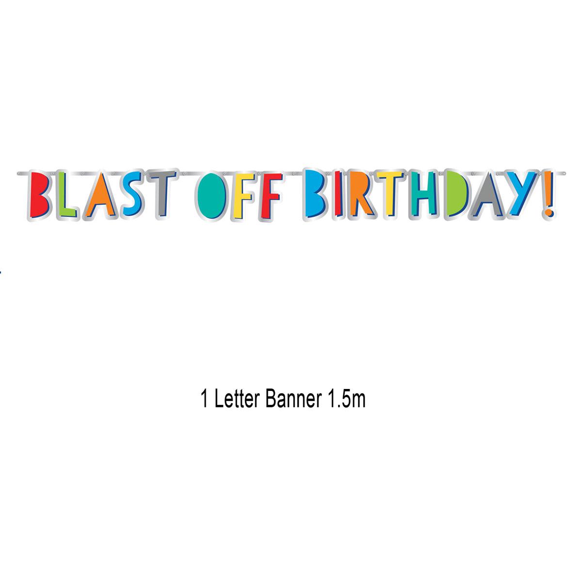 Blast Off Happy Birthday Banner from a set, by Amscan 120440 available here at Karnival Costumes online party shop