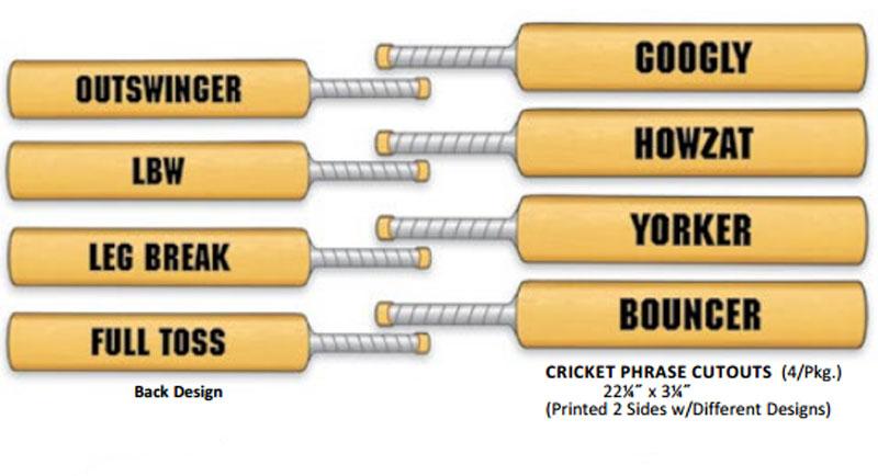 Pack of 4 individual Cricket Phrase Cutouts by Beistle 53754 available in the UK from the Cricket Party section here at Karnival Costumes online party shop