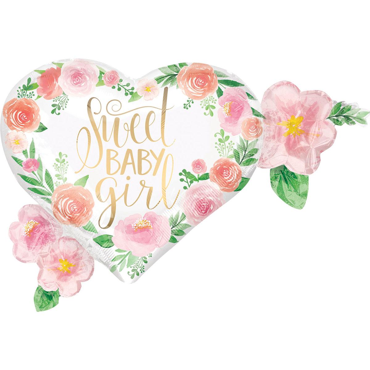 Super shaped Floral Sweet Baby Girl foil balloon from our 5pc Balloon Bouquet by Amscan 3851601 available here at Karnival Costumes online party shop