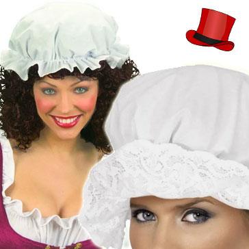 Mob Caps or Mobcap fancy dress costume headwear for bathing girls, tavern maid serving wench or Willy Winkie dress-up available here at Karnival Costumes online party shop