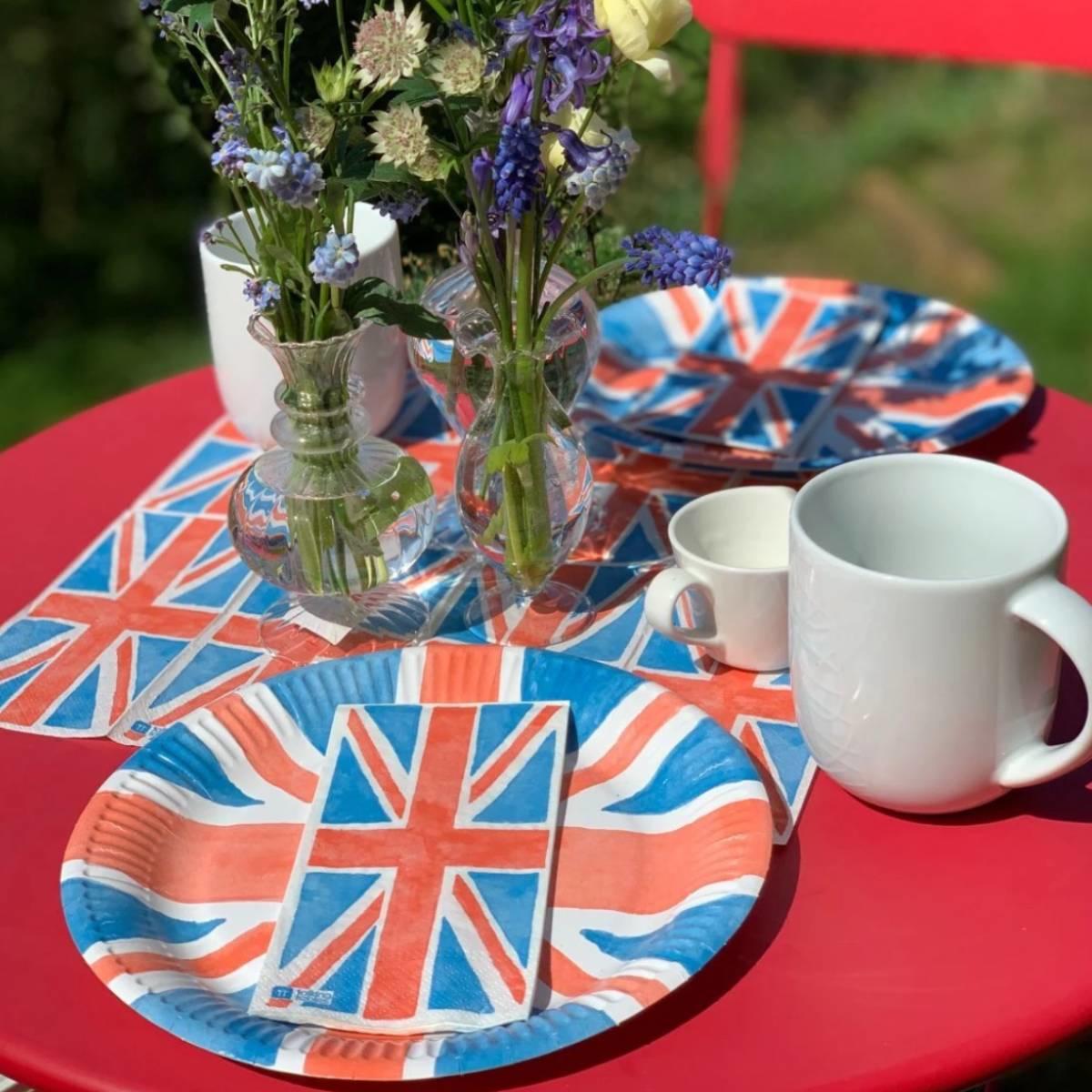 Union Jack printed 23cm Paper Plate by Talking Tables BRIT20-PLATE available here at Karnival Costumes online party shop