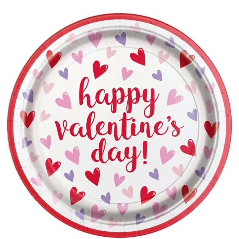 Valentine's Day Sparkling Hearts Paper Plates by Unique 73685 available here at Karnival Costumes online party shop