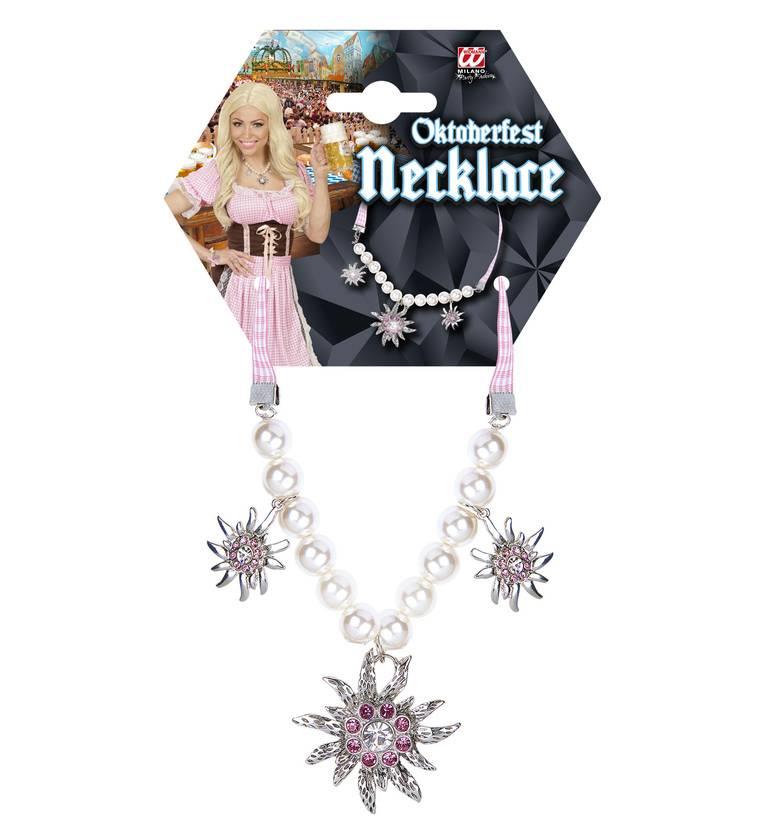 Oktoberfest decorated edelweiss and simulated pearl necklace by Widmann 3519 available here at Karnival Costumes online party shop