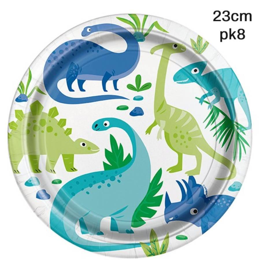Pk8 23cm Dino-Roar Party Paper Plates by Unique 73885 available here at Karnival Costumes online party shop