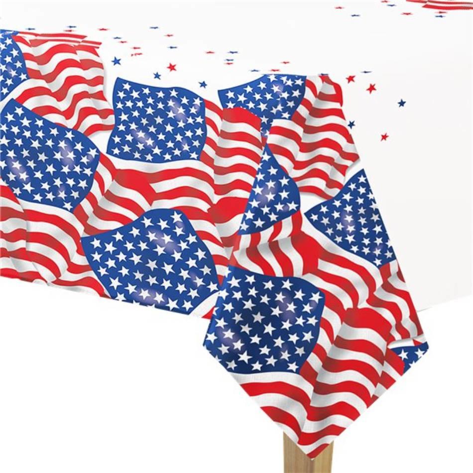 American Flag Plastic Tablecover 2.13m x 1.37m by Unique 43743 available here at Karnival Costumes online party shop