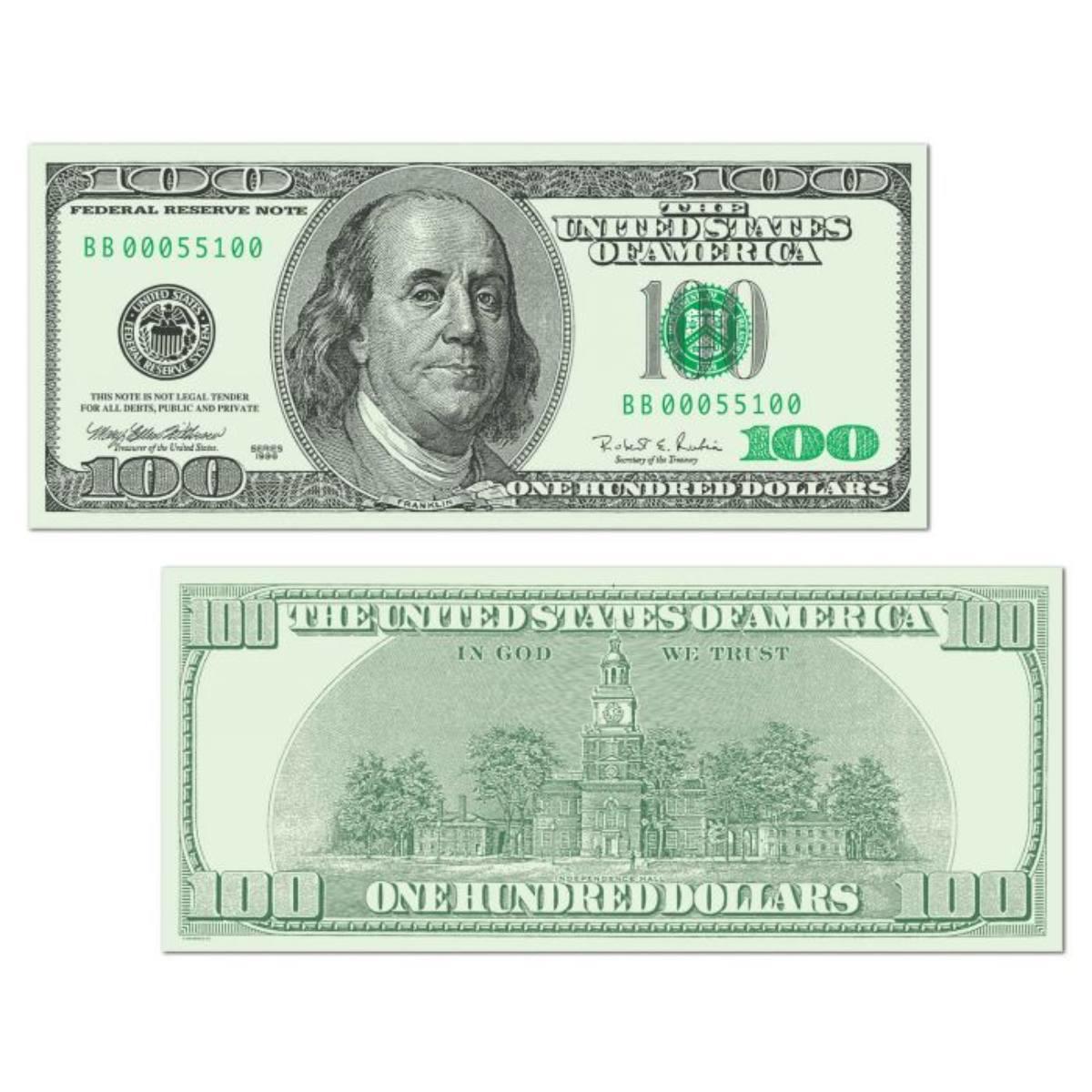 Large size Big Bucks Dollar Bill Cutout 7½" x 17½" by Beistle 55100 available here at Karnival Costumes online party shop